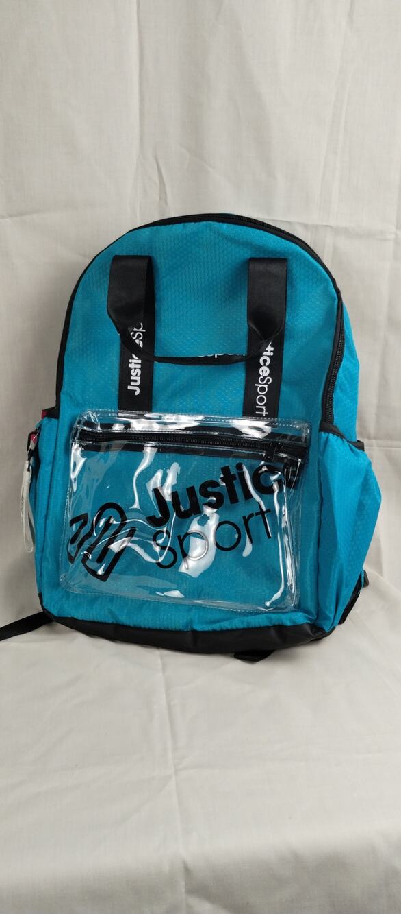 Justice J-Sport Girl’s Teal Backpack - 17" - Clear Front Pocket
